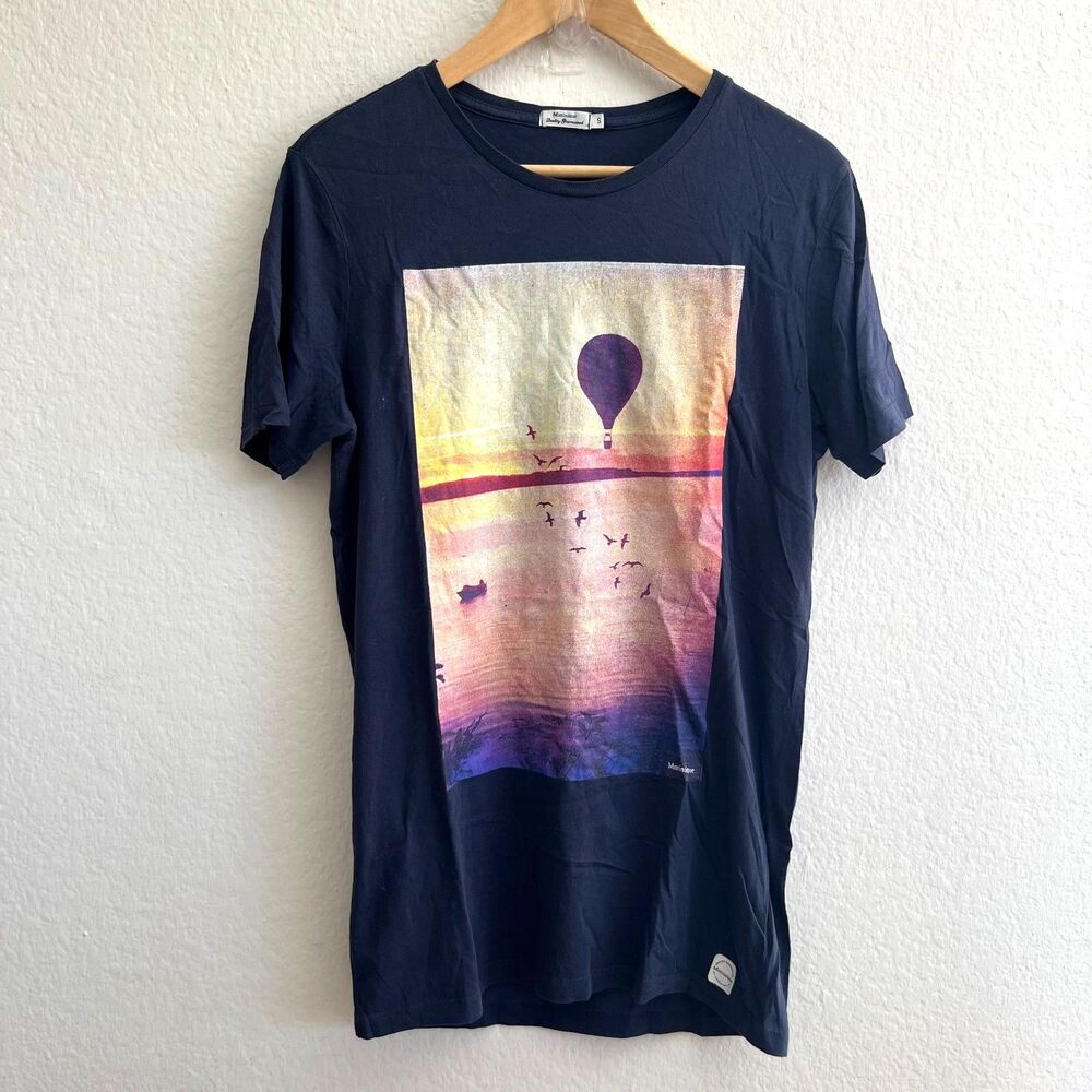 MARTINIQUE Navy Blue Hot Air Balloon Short Sleeve Crewneck T-Shirt Mens Small